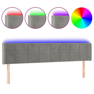 Zagłówek do łóżka z LED, jasnoszary, 203x16x78/88 cm, aksamit