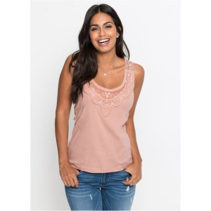 Różowy Top Okrągły Dekolt Koronka 36-38 909011