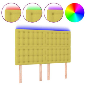 Zagłówek do łóżka z LED, zielony, 144x5x118/128 cm, tkanina