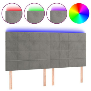Zagłówek do łóżka z LED, jasnoszary, 200x5x118/128 cm, aksamit