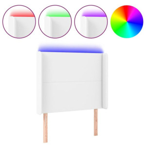 Zagłówek do łóżka z LED, biały, 103x16x118/128cm sztuczna skóra