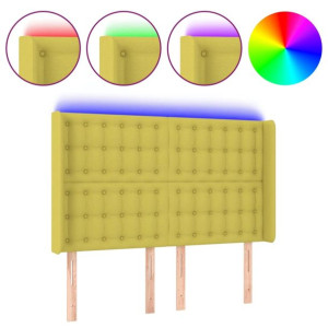 Zagłówek do łóżka z LED, zielony, 147x16x118/128 cm, tkanina