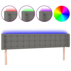 Zagłówek do łóżka z LED, ciemnoszary, 203x16x78/88 cm, tkanina