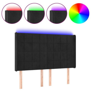 Zagłówek do łóżka z LED, czarny, 147x16x118/128 cm, aksamit
