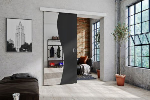 Grafitowe drzwi przesuwne z lustrem 100 cm MARLO
