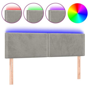 Zagłówek do łóżka z LED, jasnoszary, 144x5x78/88 cm, aksamit