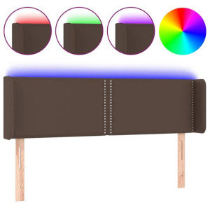 Zagłówek do łóżka z LED, brązowy, 147x16x78/88cm sztuczna skóra
