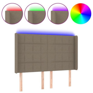 Zagłówek do łóżka z LED, taupe, 147x16x118/128 cm, tkanina