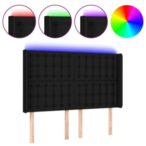 Zagłówek do łóżka z LED, czarny, 147x16x118/128 cm, tkanina