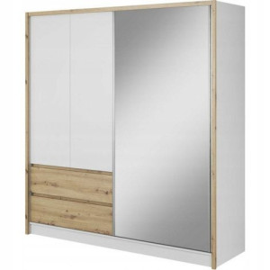 Szafa z lustrem Steel 200 - Biały / Dąb Artisan