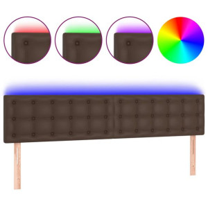 Zagłówek do łóżka z LED, brązowy, 200x5x78/88cm, sztuczna skóra