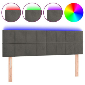 Zagłówek do łóżka z LED, ciemnoszary, 144x5x78/88 cm, aksamit