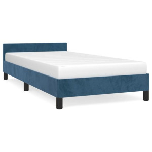 Rama łóżka z zagłówkiem, ciemnoniebieska, 80x200 cm, aksamitna