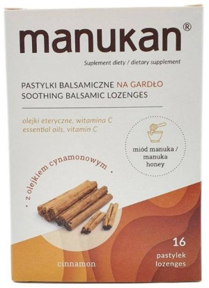 Tabletki balsamiczne na gardło z cynamonem Manukan Suplement Diety 16 past.