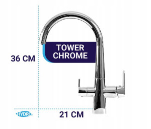 Wylewka Bateria Trójdrożna Tower Chrome Filtry Ro=