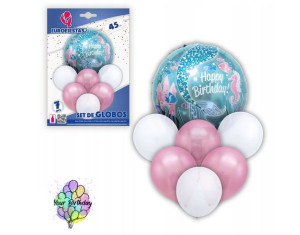 Zestaw Urodzinowy Balon Motyw Syrenki 7szt 45cm