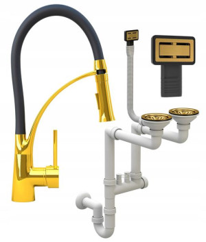 Bateria Nexo + Syfon Prostokątny Złoty Manual 2kom