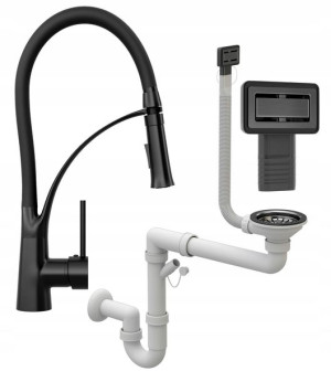 Bateria Nexo +syfon Prostokątny Czarny Manual 1kom