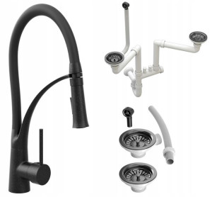 Nexo Granit Bateria Kuchenna + Syfon Czarny 2 Kom