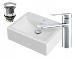 Zestaw Łazienkowy Chrom Umywalka + Bateria + Korek