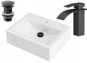 Zestaw Umywalka Ceramiczna + Bateria Czarny +korek