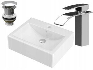 Umywalka Ceramiczna + Bateria + Korek Zestaw Chrom