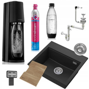 Zlew granitowy FOXAL czarny + Soda Stream TERRA