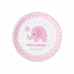 Papierowy talerz Baby Shower Słonik różowy 6 szt.