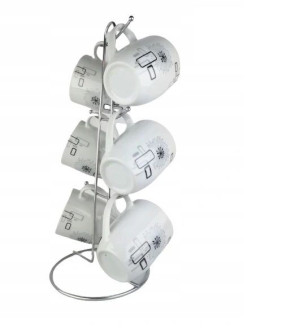 Zestaw Kubków 6 Sztuk Na Stojaku Porcelanowe 300ml
