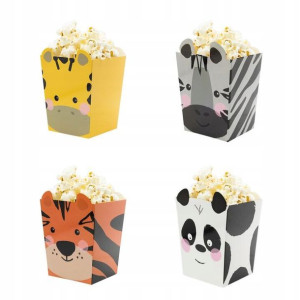 Pudełka Urodzinowe na popcorn Zwierzątka 4 szt.
