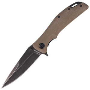 Nóż FoxEdge Mandatory Fun G10 Coyote Tan, Stone Washed PVD by Russ Kommer (
