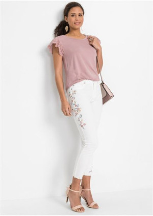 Bonprix Jeansowe Spodnie Jeansy Cygaretki 7/8 Z Haftem Rurki 38-40 957542