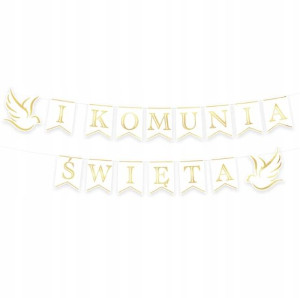 Baner Komunia Święta biało-złoty Gołębie 250 cm