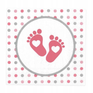 Serwetki Baby Shower ze stópkami w kropki 20 szt.