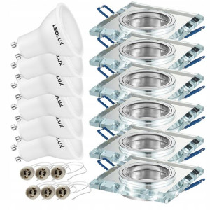 6x oprawa halogenowa SZKLANA kw + LED GU10 7,5W