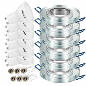 Zestaw 6x oprawa halogenowa szklana okr + LED GU10