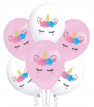 Zestaw balonów jednorożec 6 szt. 25 cm róż