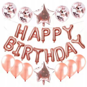 Zestaw balonów urodzinowy Happy Birthday rose gold
