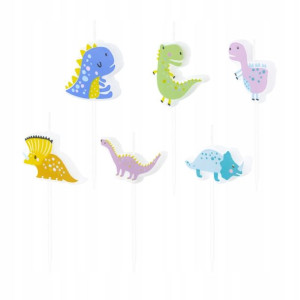 Świeczki Dinozaury urodzinowe na tort 6 szt.