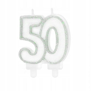 Świeczka Urodzinowa Srebrna liczba 50 8,5 cm