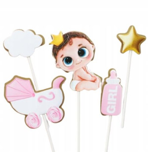 Topper na tort baby shower BABY GIRL 5 szt.