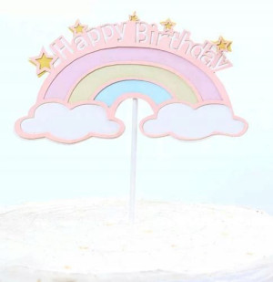 Topper Chmurka happy birthday Różowy pastel 20 cm