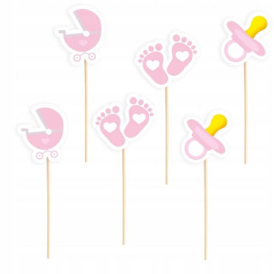 Toppery na Baby Shower dla dziewczynki 6 szt.