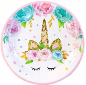 TALERZYKI urodzinowe JEDNOROŻEC duże 23 cm Unicorn
