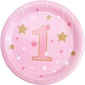 Talerzyki papierowe urodzinowe 6 szt. 18 cm PINK