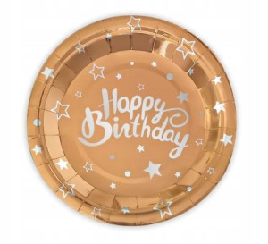 Talerzyki papierowe urodziny rose gold 6 szt. 18 cm