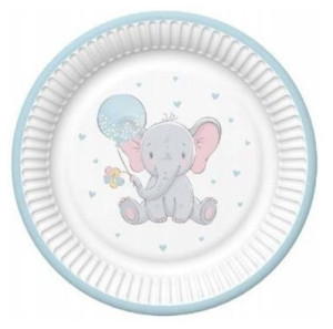 Talerzyki papierowe Słonik Baby Shower 18 cm 8 szt.