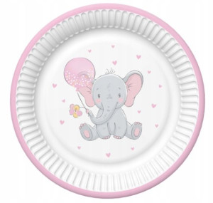Talerzyki papierowe Słonik Baby Shower 18 cm 8 szt.