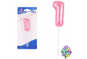 Świeczka Urodziny Balonowa Różowa Cyfra 1 12cm