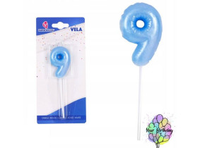 Świeczka Urodziny Balonowa Niebieska Cyfra 9 12cm